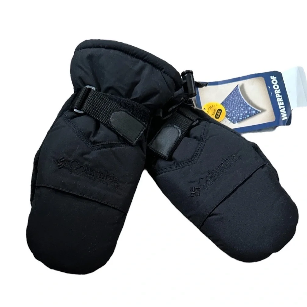 New Y2K Columbia Black Waterproof Youth XS Black Chippewa Mittens Snow Gloves